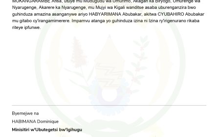 Itangazo ryo guhindura izina akitwa CYUBAHIRO Abubakar